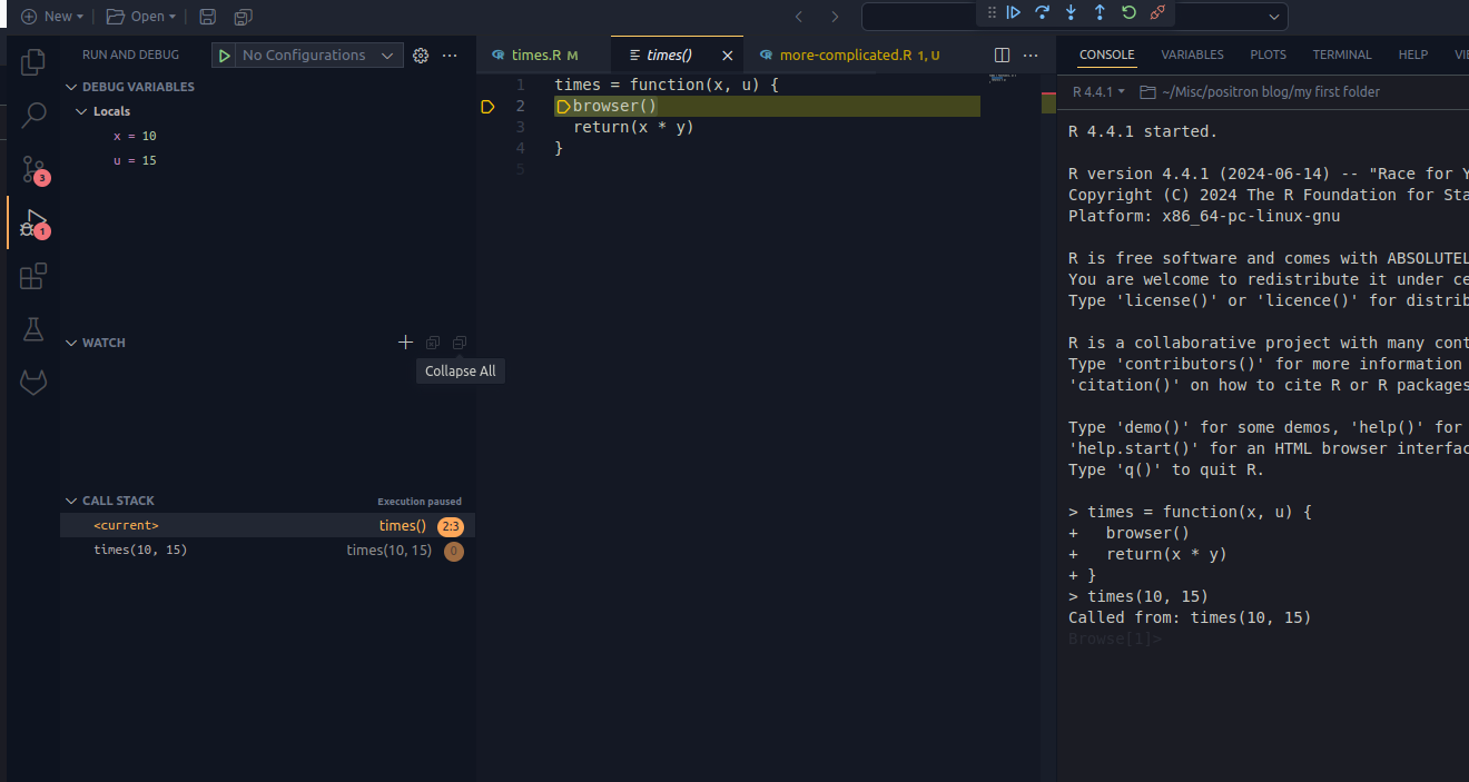 Positron debug window.