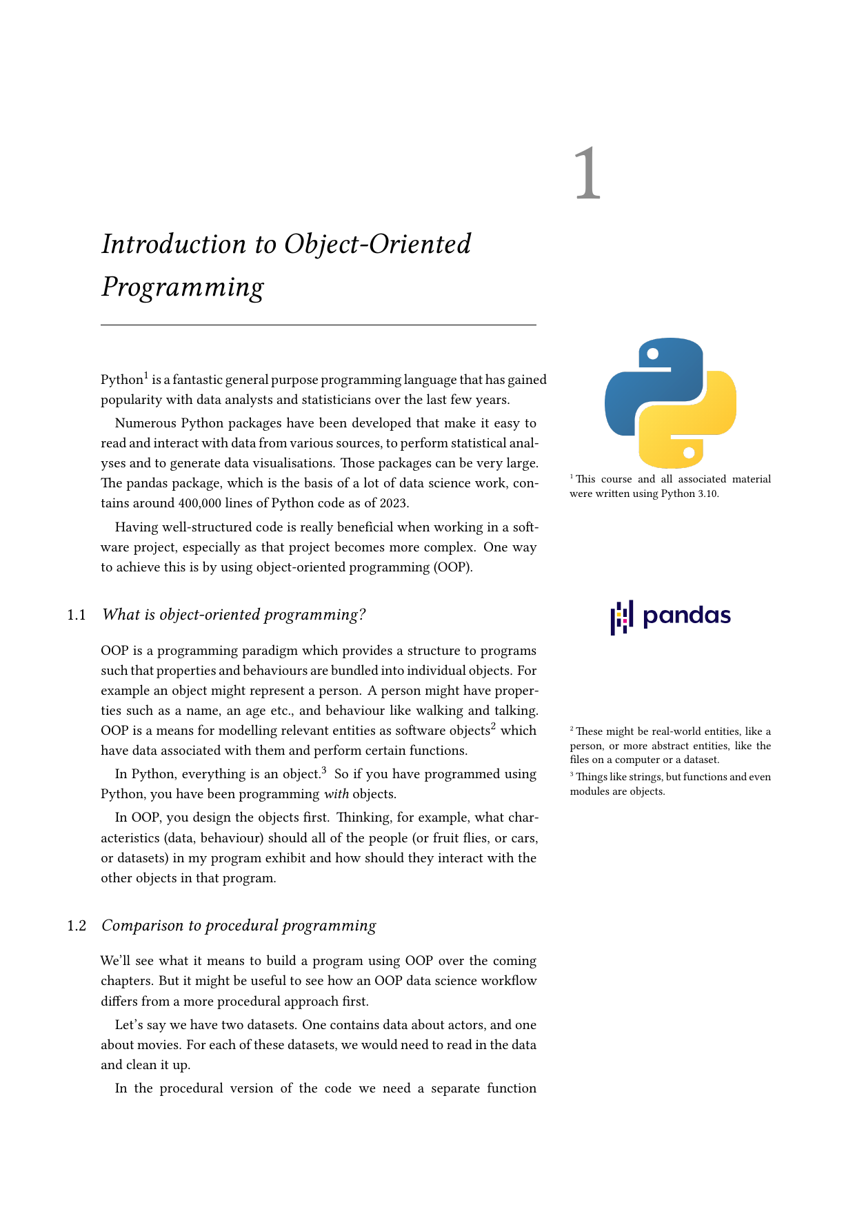 Page 2 of example course material for  Object-Oriented Programming in Python