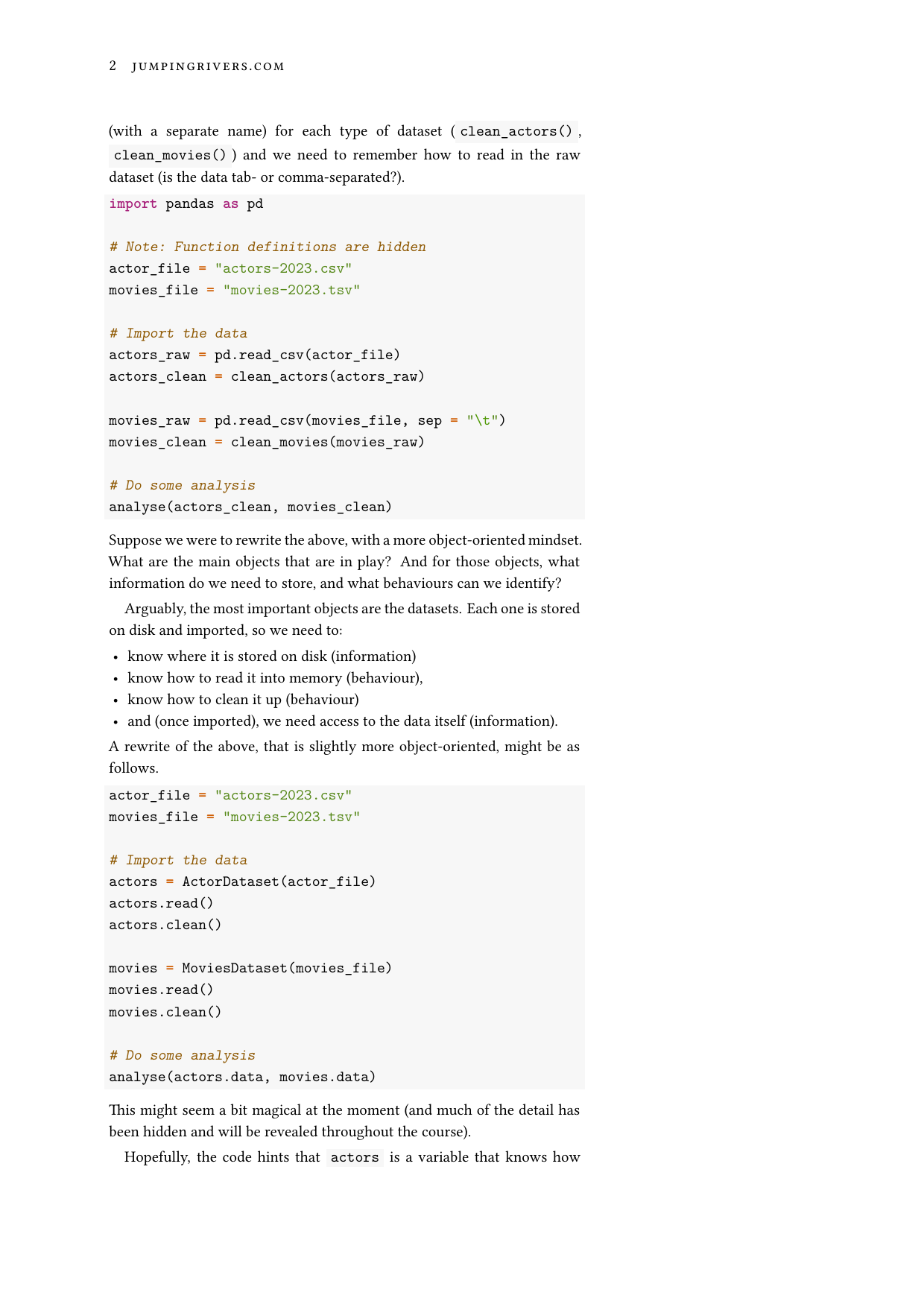 Page 3 of example course material for  Object-Oriented Programming in Python