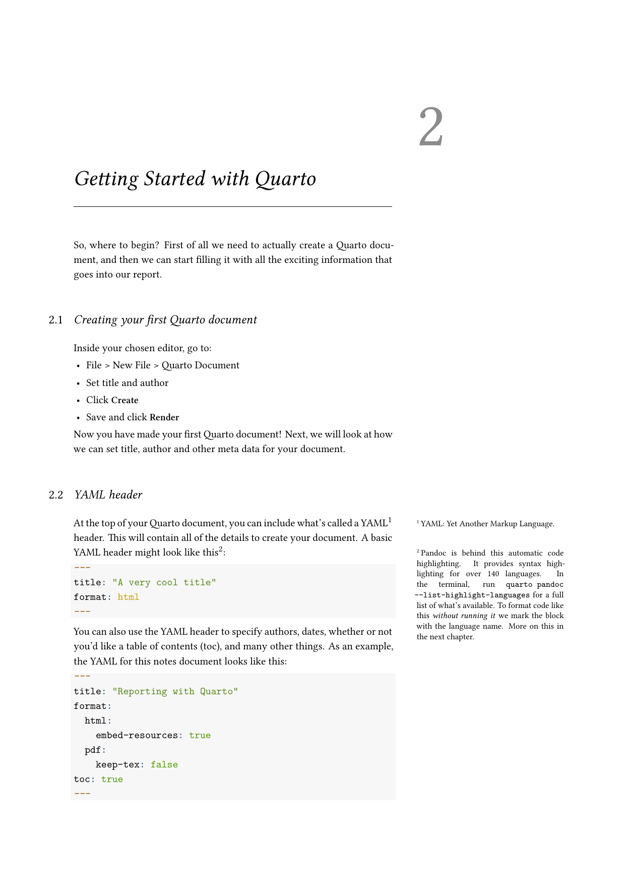 Page 4 of example course material for  Reporting with Quarto