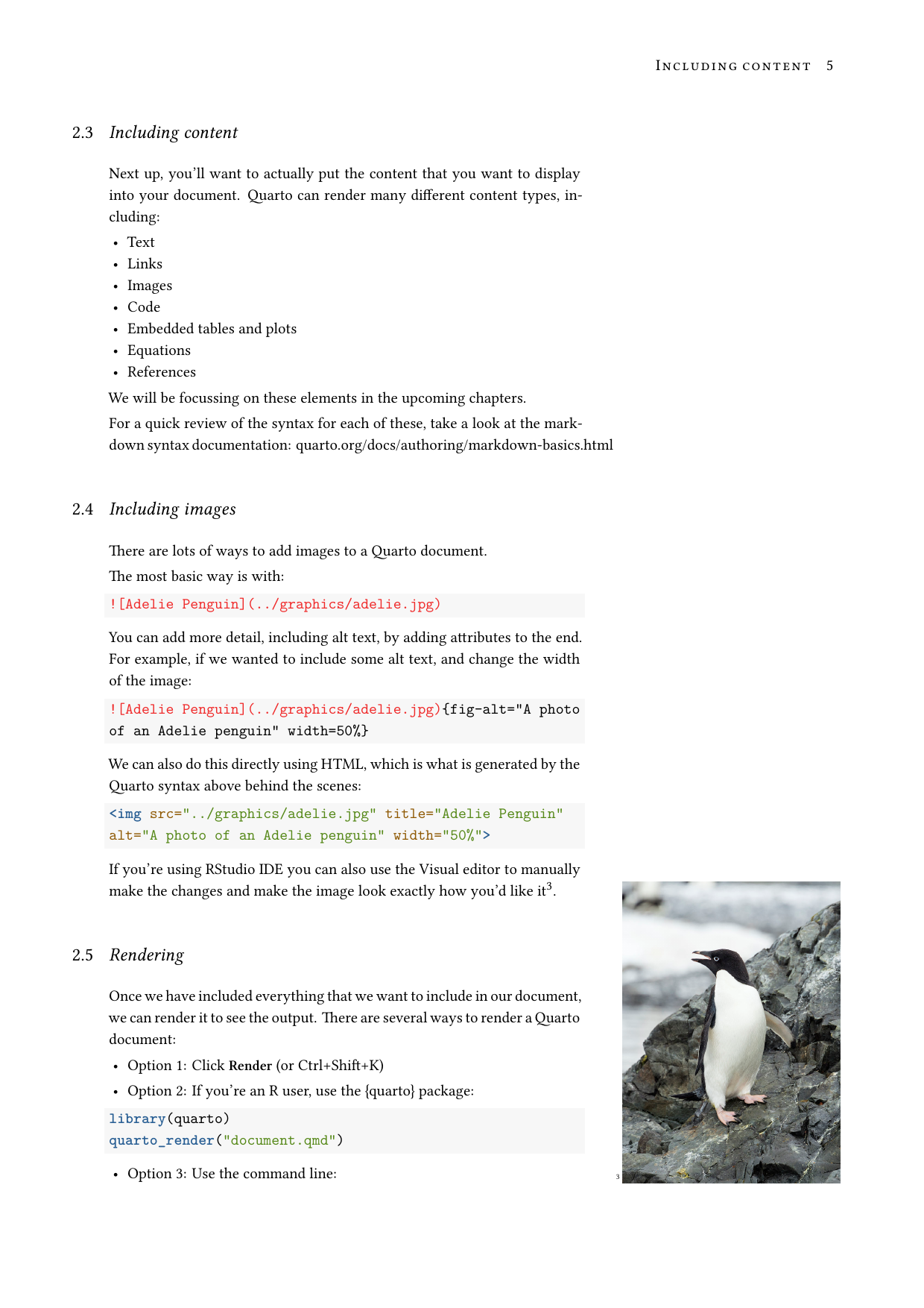 Page 5 of example course material for  Reporting with Quarto
