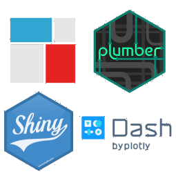 Logos for ShinyProxy, Plumber and Shiny.